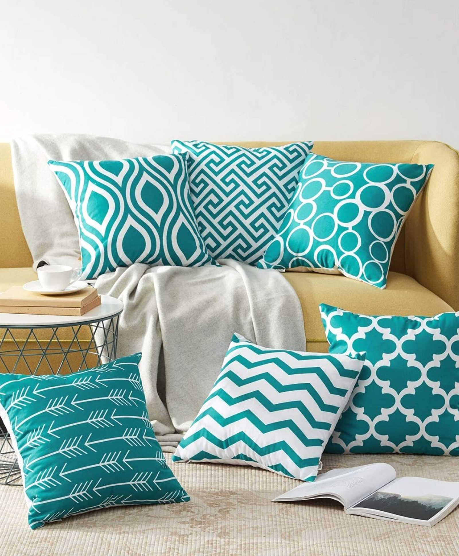 Elementary Premium Cotton Geometric Theme Cushion Covers Pack of 6 - Aqua-image-18