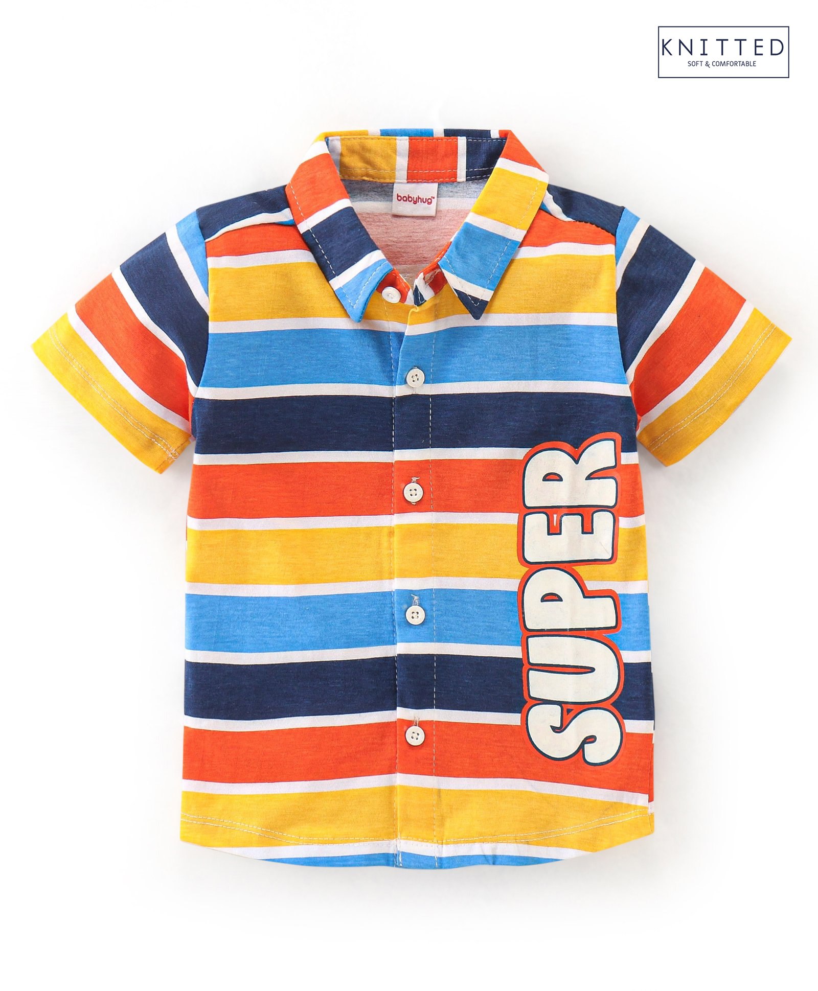 Babyhug 100% Cotton Knit Half Sleeves Striped Shirt - Multicolor-image-14