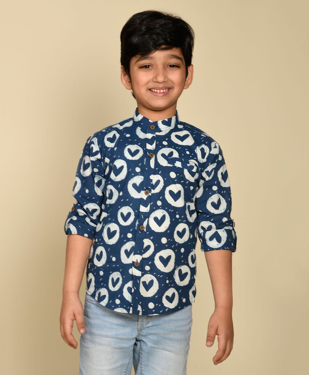 LIL PITAARA Boys Pure Cotton Full Sleeves All Over Doodle Hearts Printed Shirt- Blue-picture-37