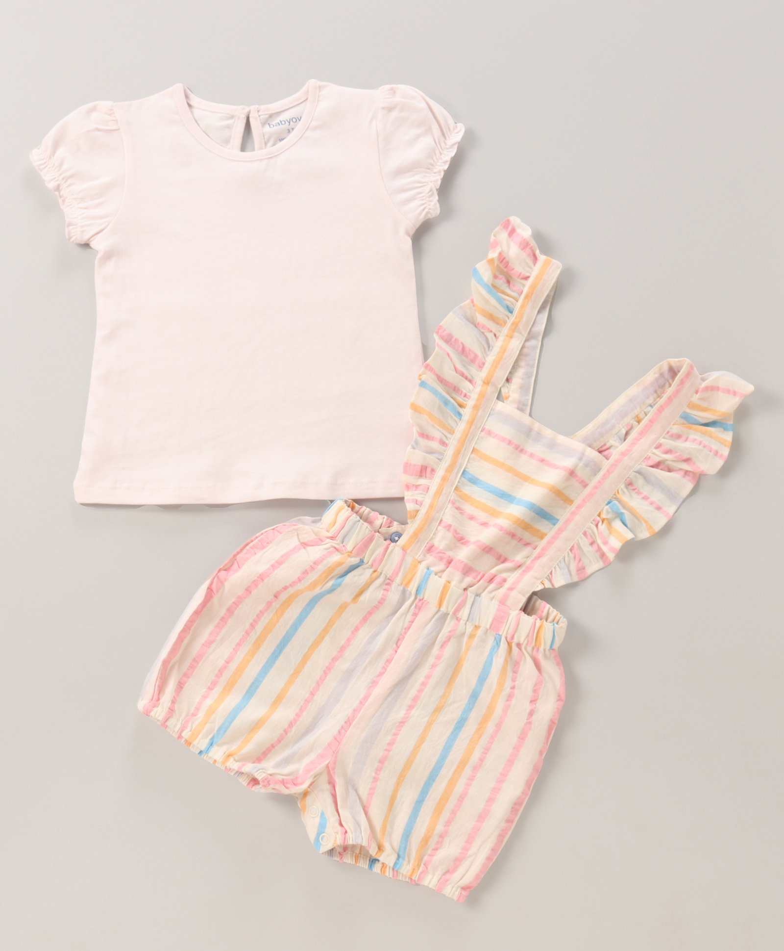 Babyoye Eco Conscious Cotton  Half Sleeves Tee With Striped Dungaree - Peach Red & Blue-image-6