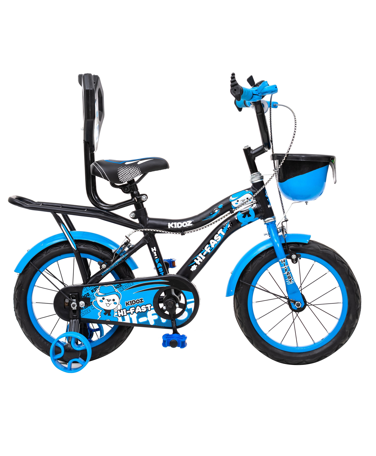 Hi-Fast 16T Bicycle with Storage Basket and Training Wheels - Blue
