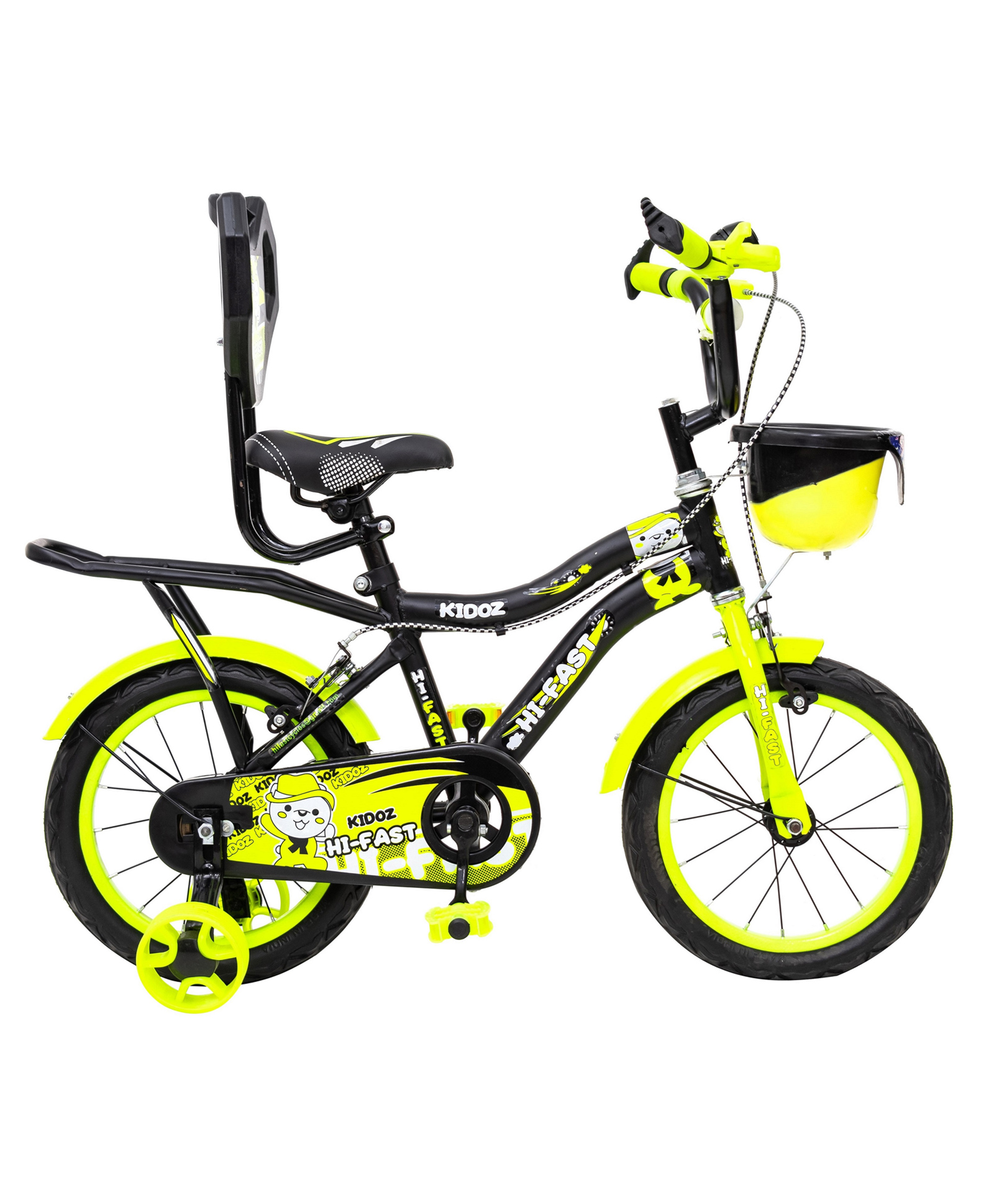 Hi-Fast 16T Bicycle with Storage Basket and Training Wheels - Green