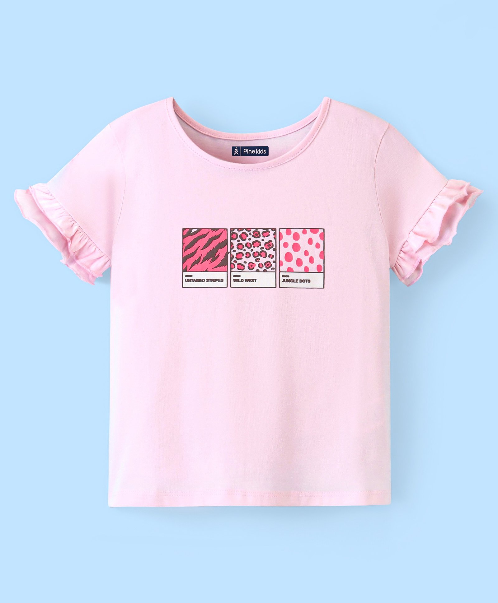 Pine Kids 100% Cotton Knit Half Sleeves Biowashed T-Shirt Text Print - Crystal Pink-image-32