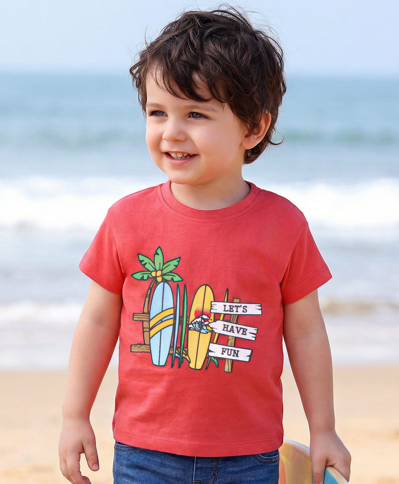 Babyoye 100% Cotton Half Sleeves T-Shirt Text Printed - Red-image-0