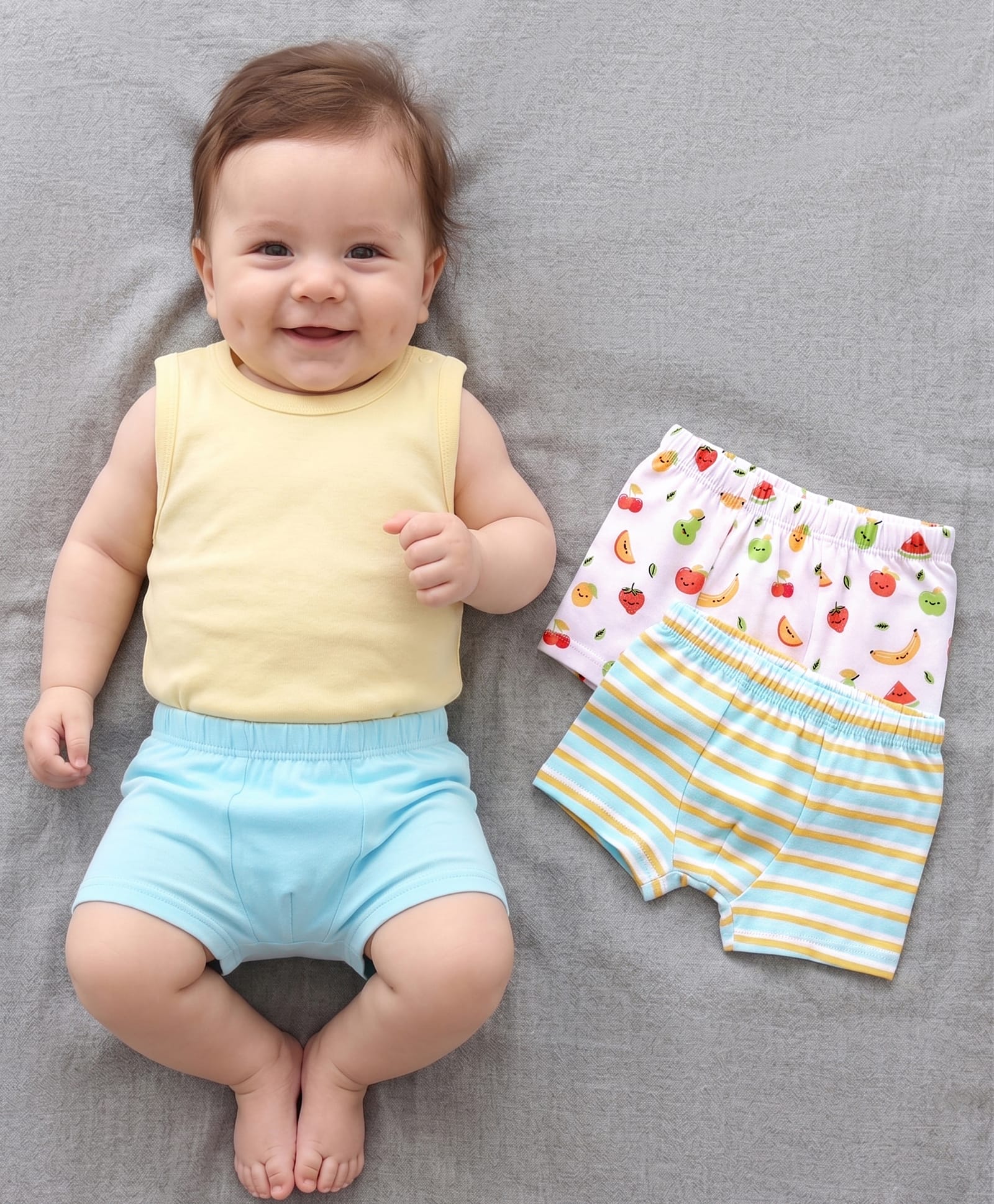 Babyhug 100% Cotton Fruits  Printed Trunk Pack of 3 - White & Blue-image-14