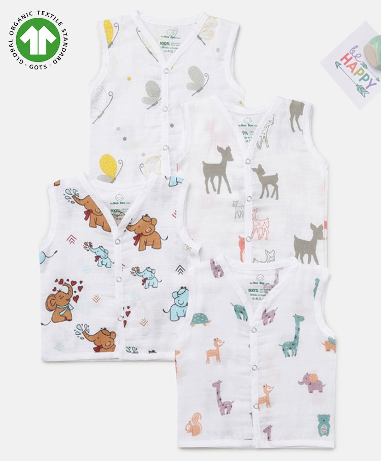The Boo Boo Club Set of 4 Organic Cotton Sleeveless Animals Printed Vests - White-image-39