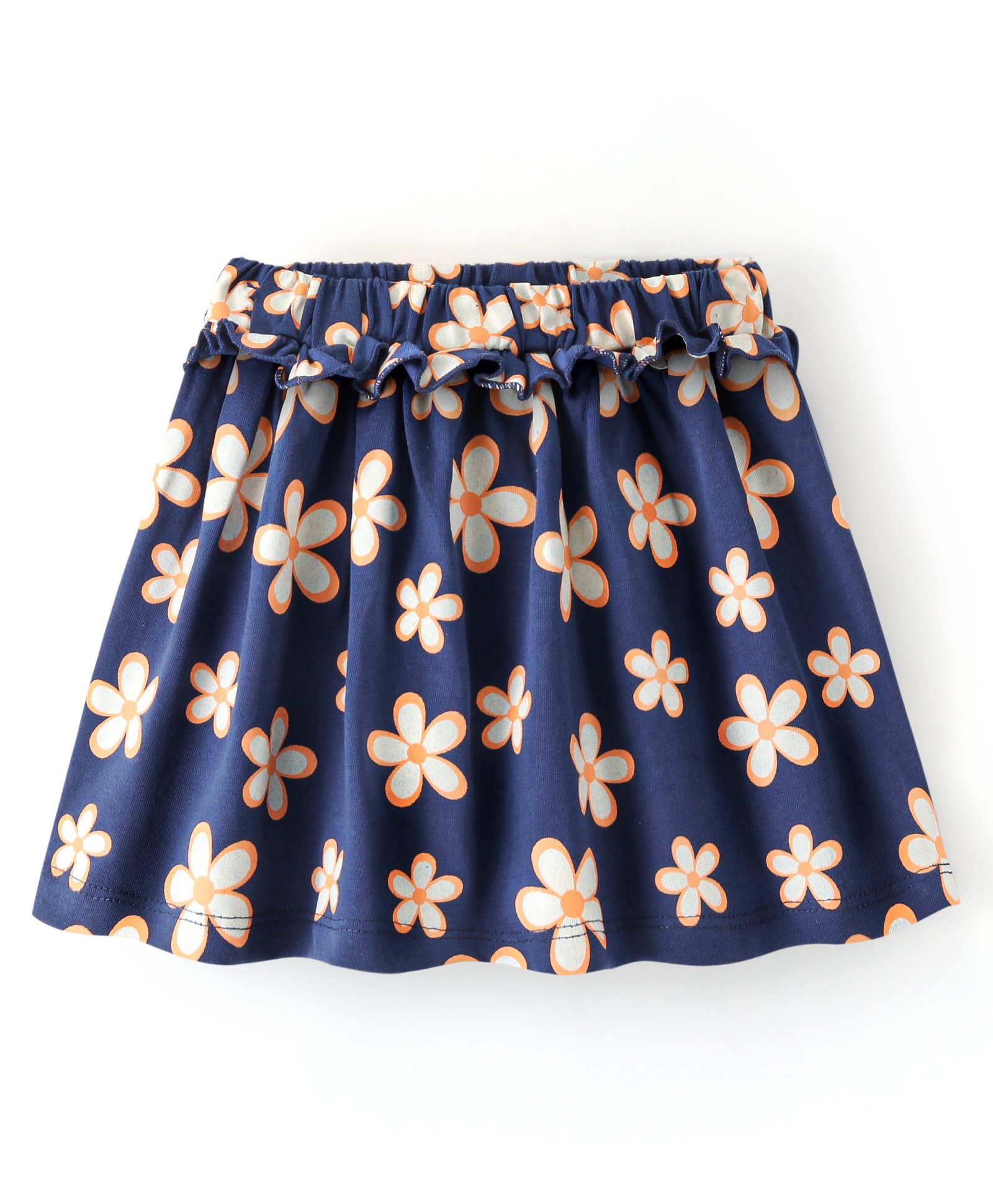 Doodle Poodle 100% Cotton Knit Knee Length Skirt Floral Print - Navy-image-19