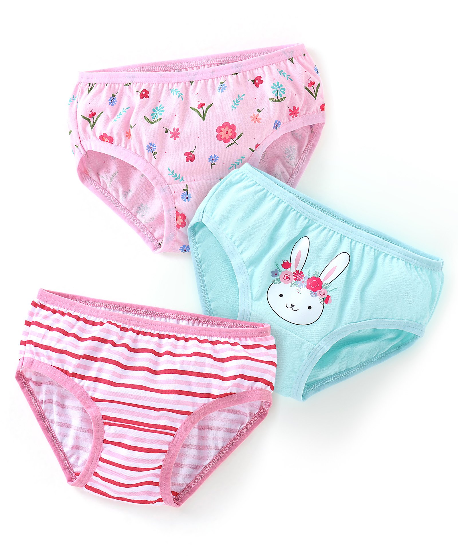 Babyhug 100% Cotton Panties Floral Print Pack of 3 - Pink & Blue-image-39