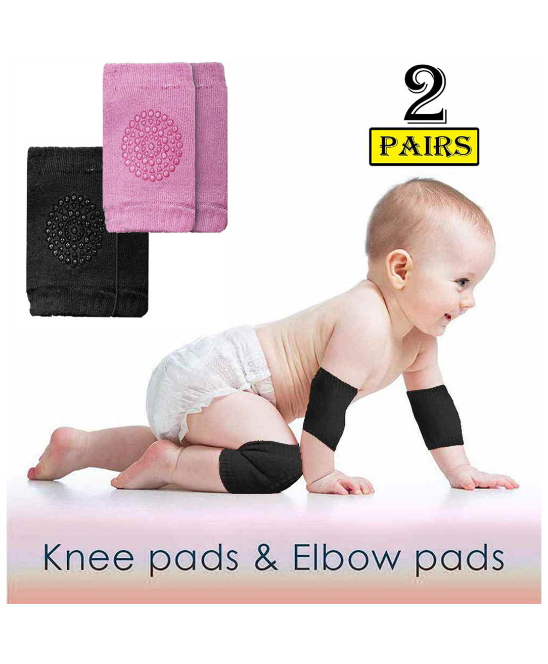 Kritiu Anti Slip Padded Baby Knee Pad Pack of 2 - Black & Pink-picture-25