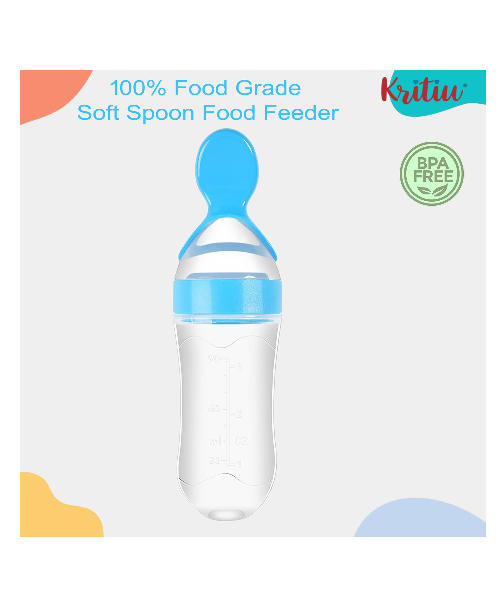 Kritiu Baby Squeezy Silicone Food Feeder Blue - 90 ml-image-8