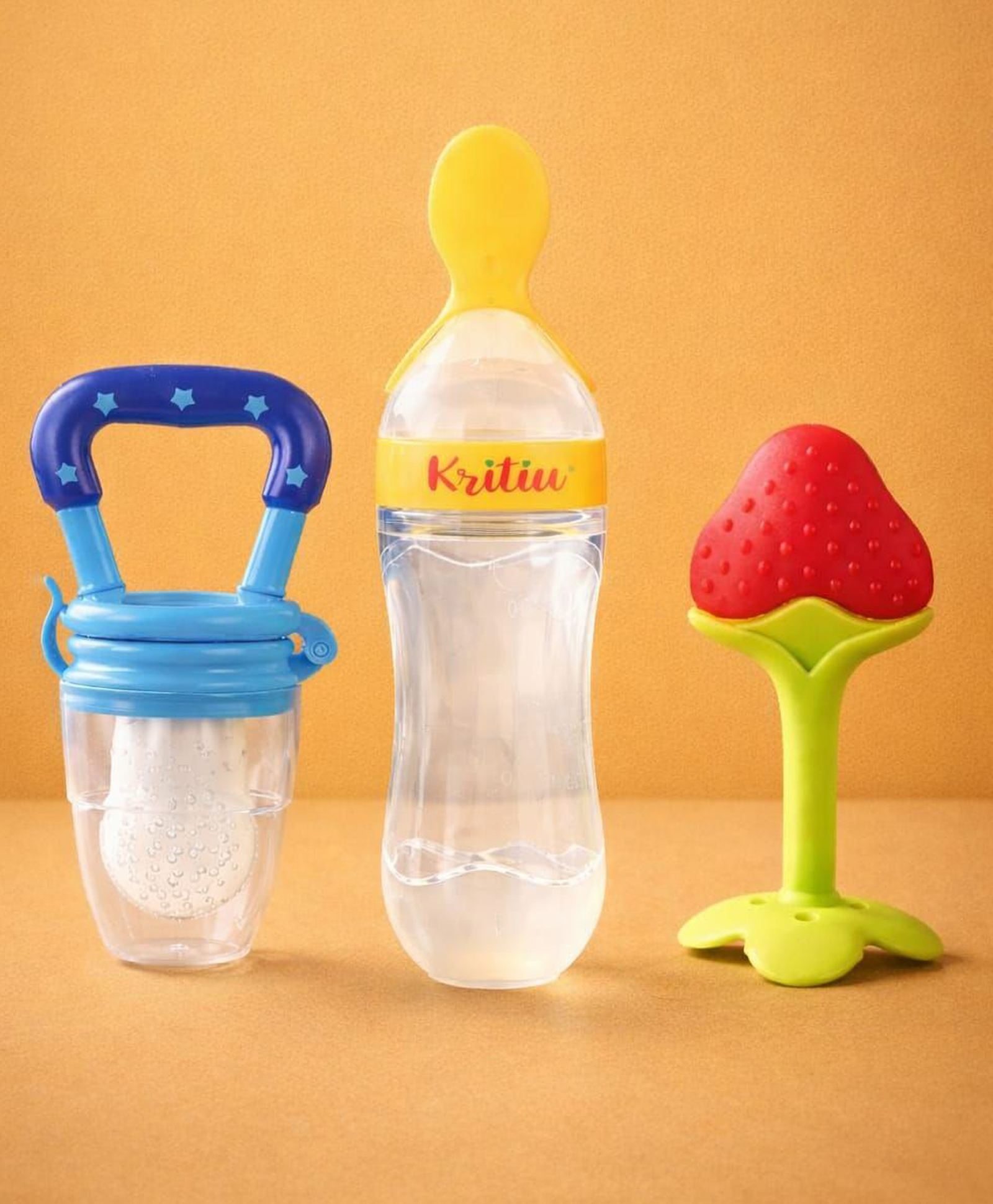 Kritiu Baby Feeding Combo Pack Of 3  Food Feeder Fruit Feeder & Stand Teether - Multicolor-picture-20