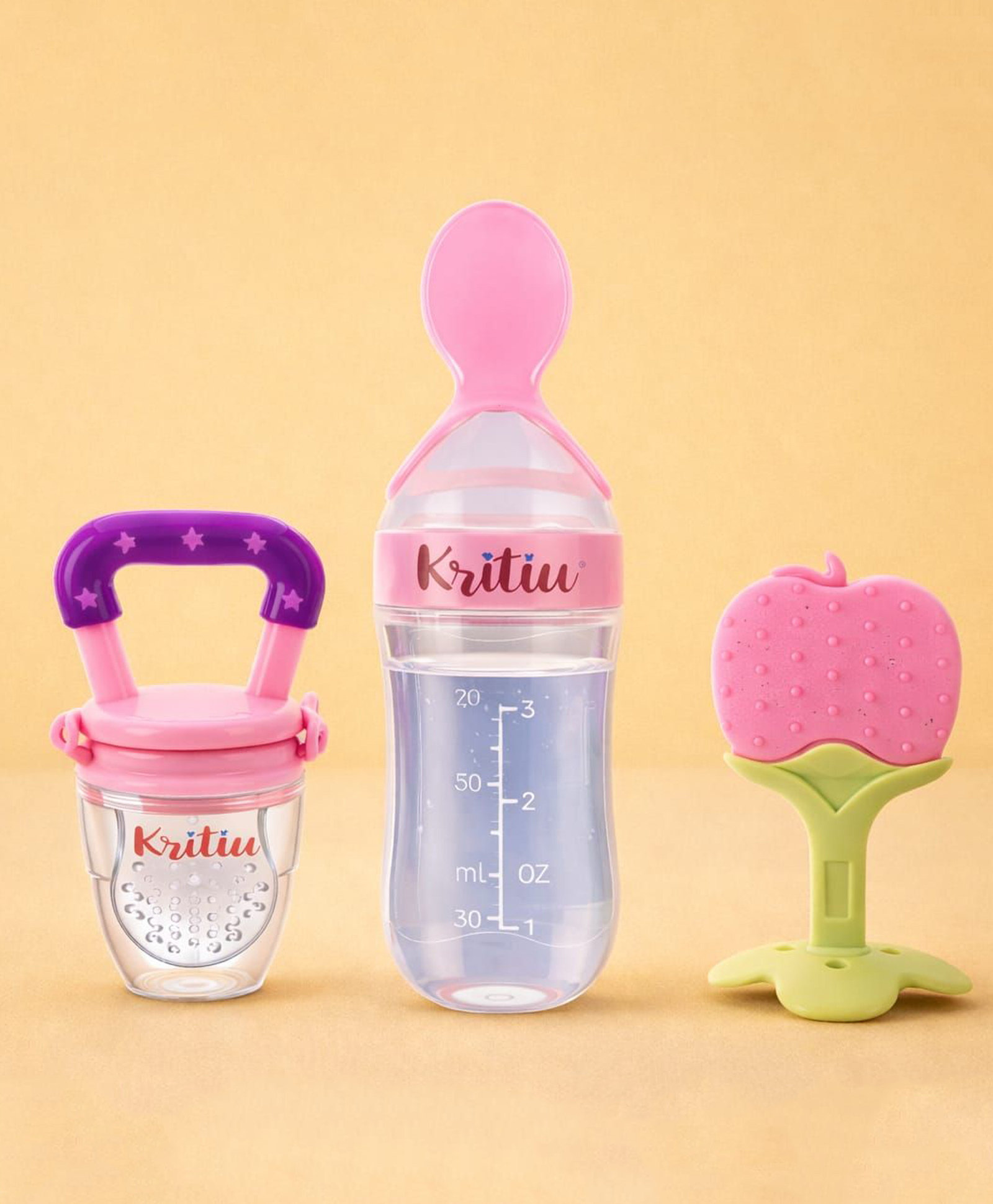 Kritiu Baby Feeding Combo Pack Of 3  Food Feeder Fruit Feeder & Stand Teether - Multicolor-picture-18