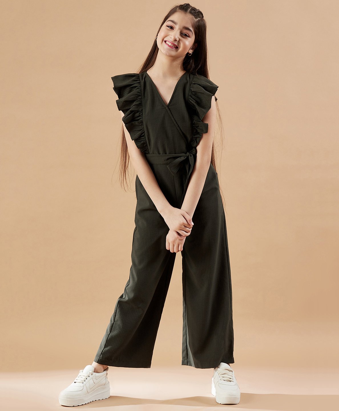 Cherry & Jerry Short Flutter Sleeves Tie Up Detail  Jumpsuit - Olive Green-picture-14
