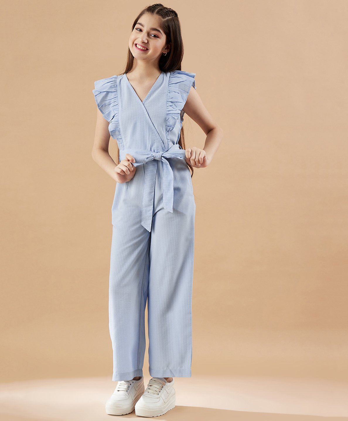 Cherry & Jerry Short Flutter Sleeves Tie Up Detail  Jumpsuit  - Sky Blue-picture-13