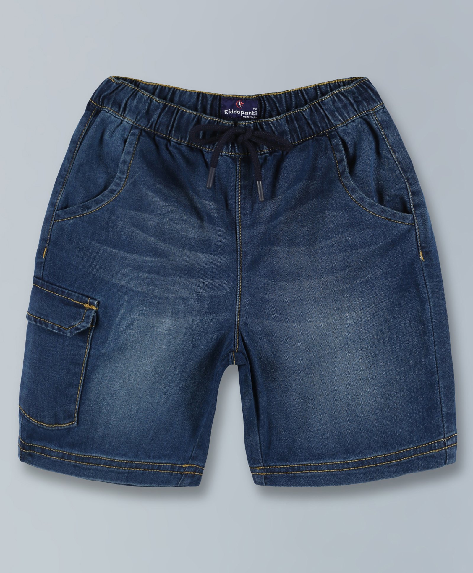 Kiddopanti Solid Denim Cargo Style Shorts - Navy Blue-picture-40