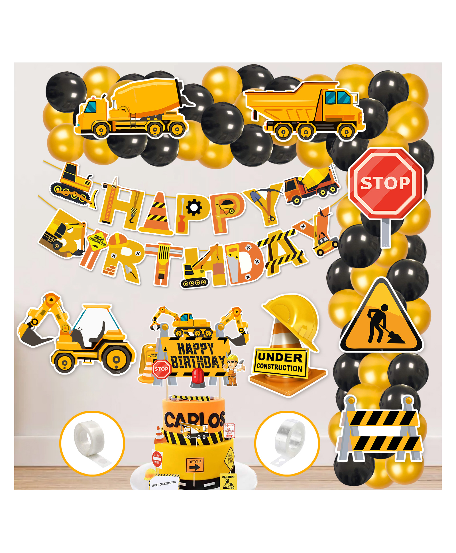 Zyozi Under Construction Theme Balloon Arc Decoration Under Construction Theme Birthday for Boys Yellow and Black Pack of 60-image-7