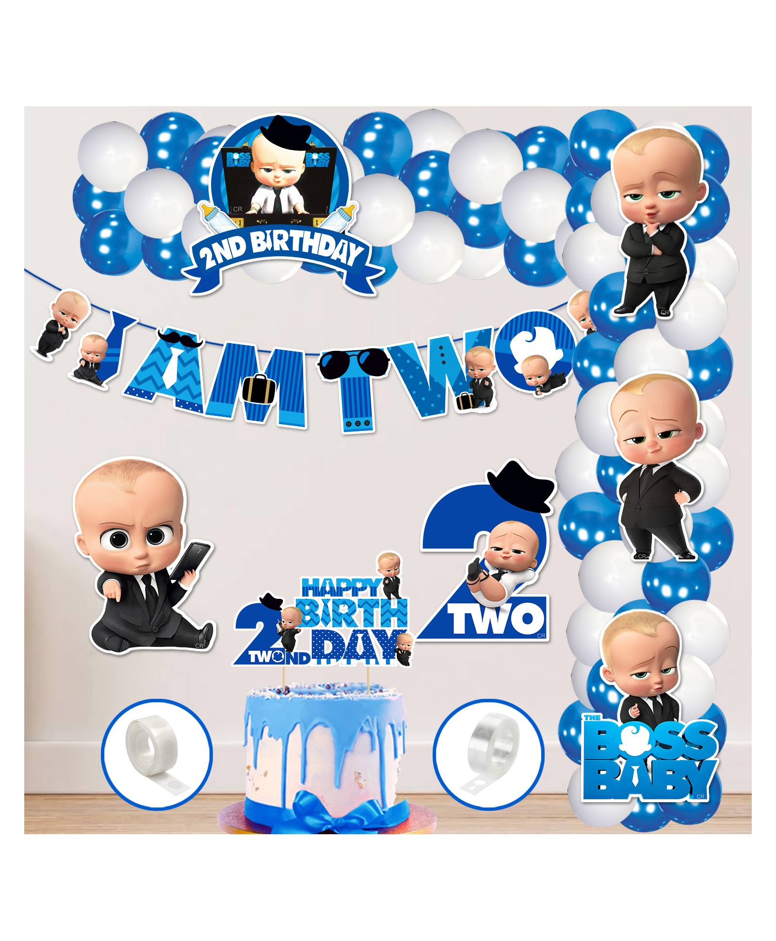 Zyozi 2nd Birthday Boss Baby Theme Balloon Arc Decoration Boss Baby Theme Second Birthday for Boys Blue - Pack of 60-image-17