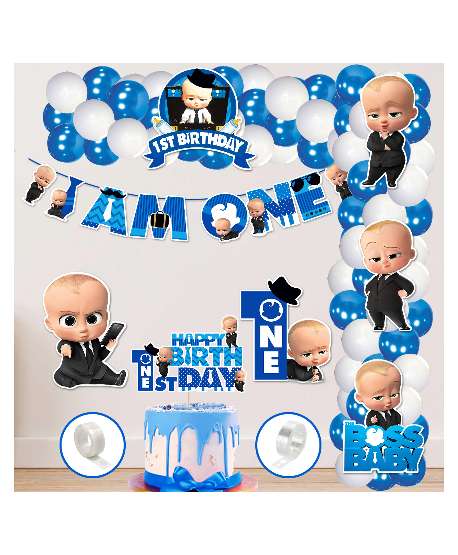 Zyozi 1st Birthday Boss Baby Theme Balloon Arc Decoration Boss Baby Theme 1st Birthday Blue - Set of 60-picture-27