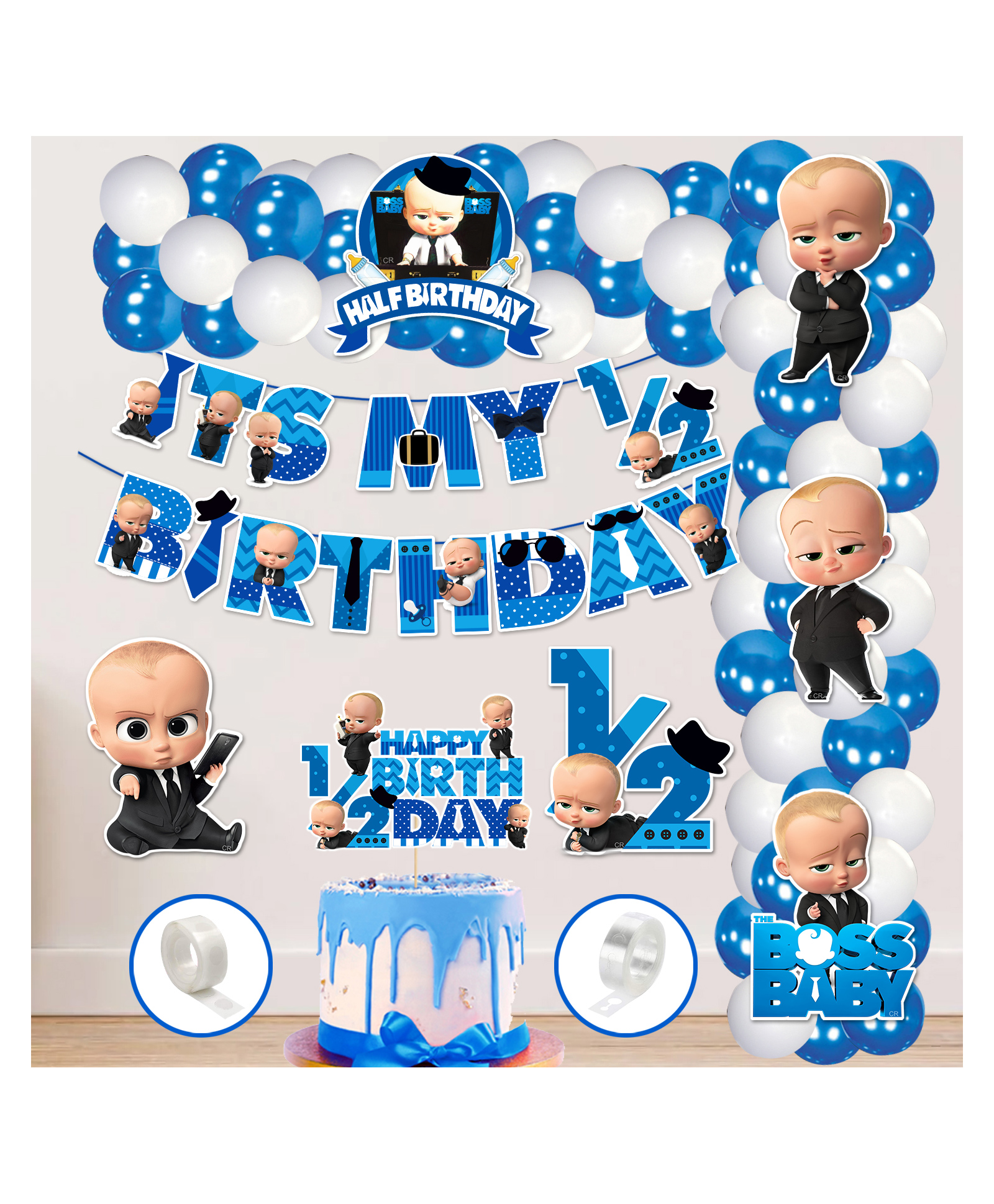 Zyozi Half Birthday Boss Baby Theme Balloon Arc Decoration Boss Baby Theme Birthday - Set of 60-image-5