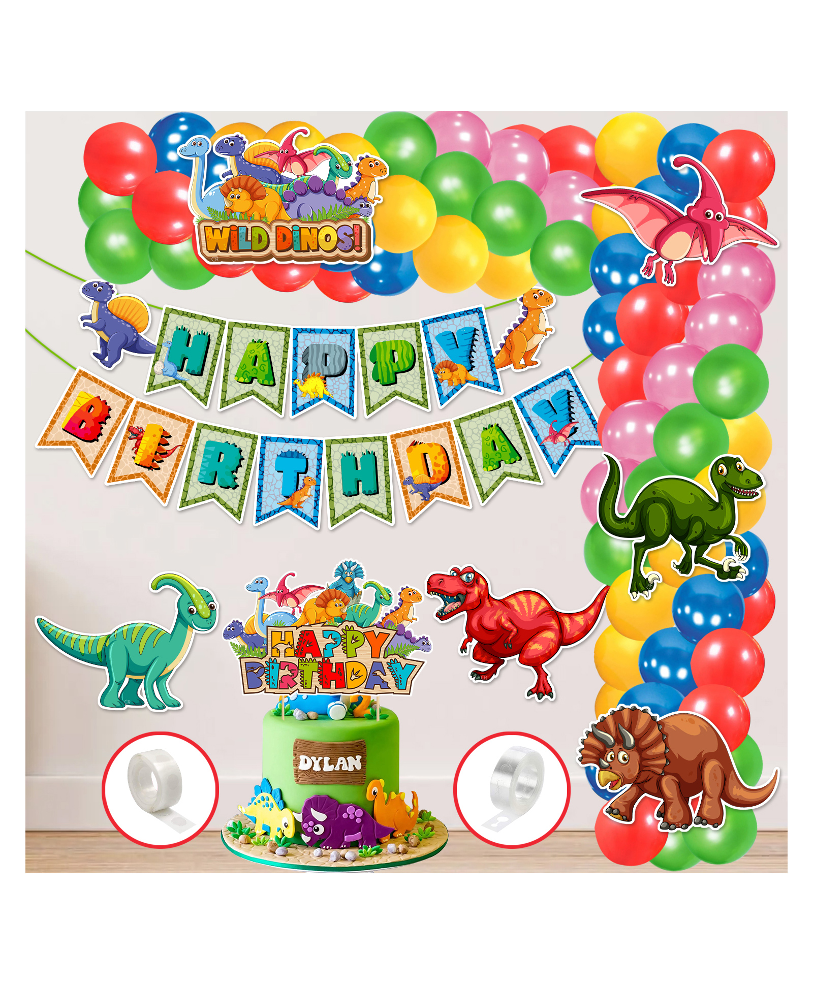 Zyozi Dinosaur Theme Balloon Arc Decoration Dinosaur Theme Birthday Multi Colour - Pack of 60-image-32