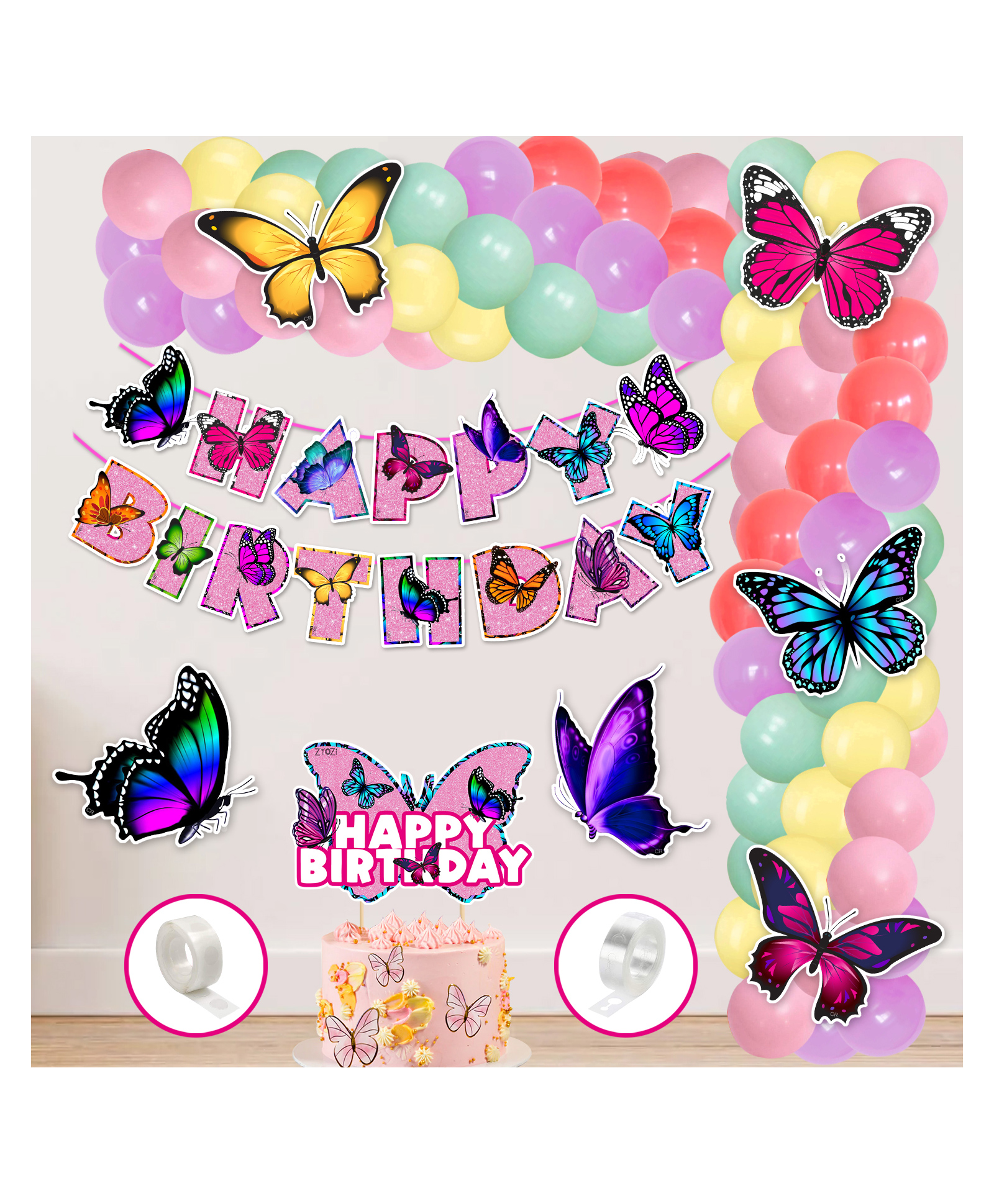 Zyozi Butterfly Theme Balloon Arc Decoration Butterfly Theme Birthday Pink- Pack of 60-image-17