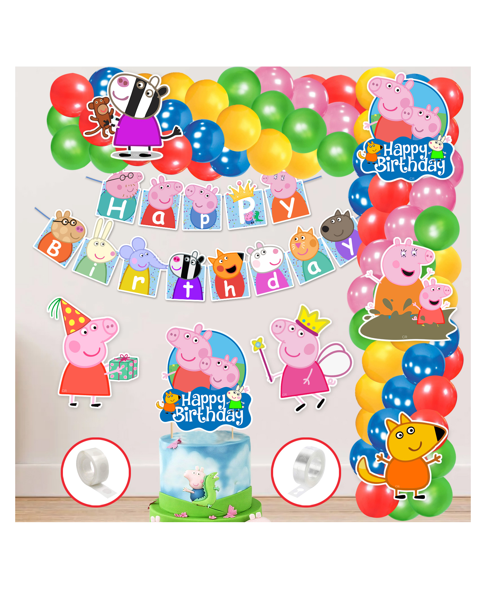 Zyozi Peppa Pig Theme Balloon arc decoration Pig Theme Birthday Multi Colour - Pack of 60-image-4
