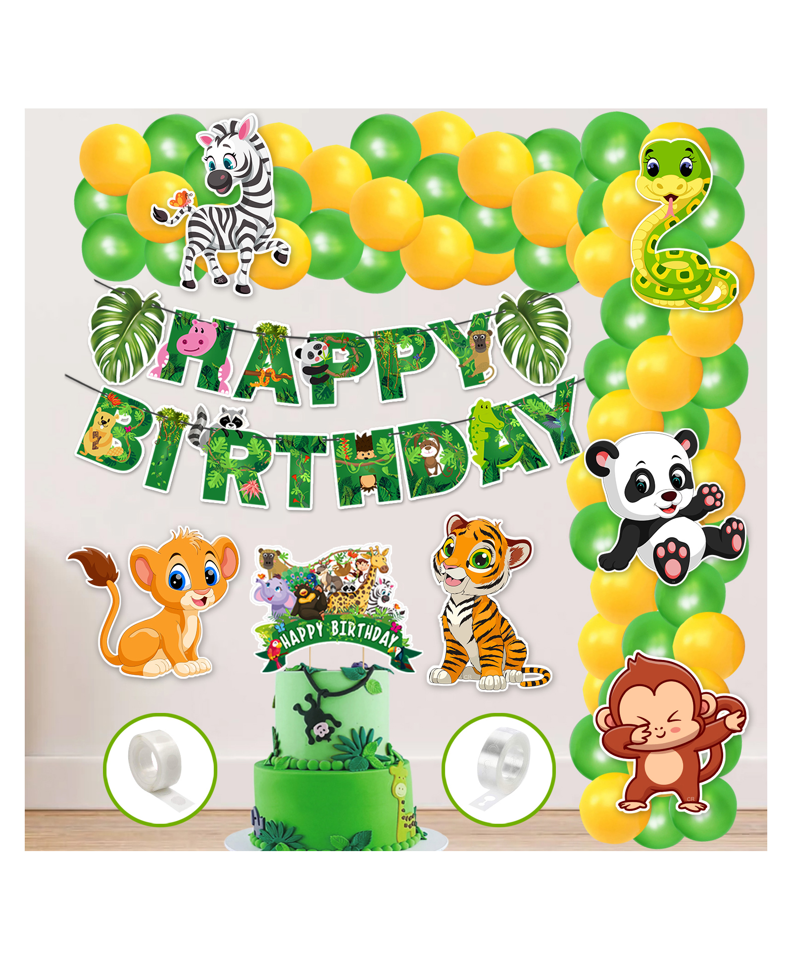 Zyozi Jungle Theme Balloon arc decoration Jungle Theme Birthday  Green - Pack of 60-image-27