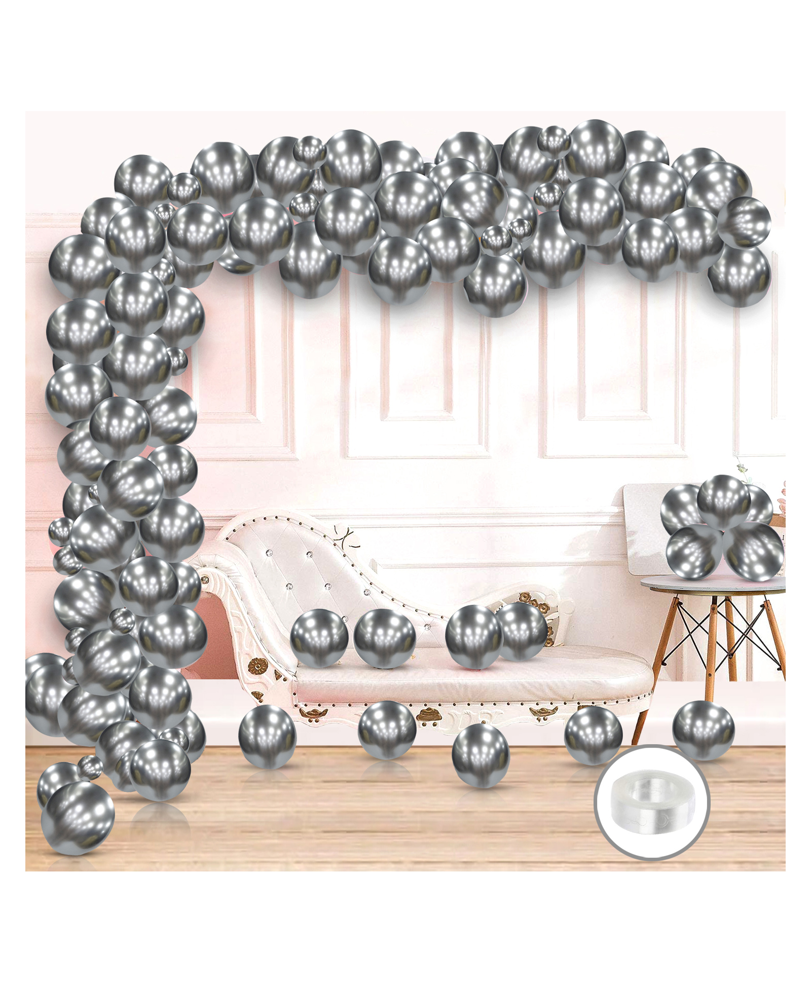 Zyozi Mettalic Balloon Garland Arch Kit 10 inch Party Balloons for Boys Girls Birthday Silver - Pack of 51-picture-41