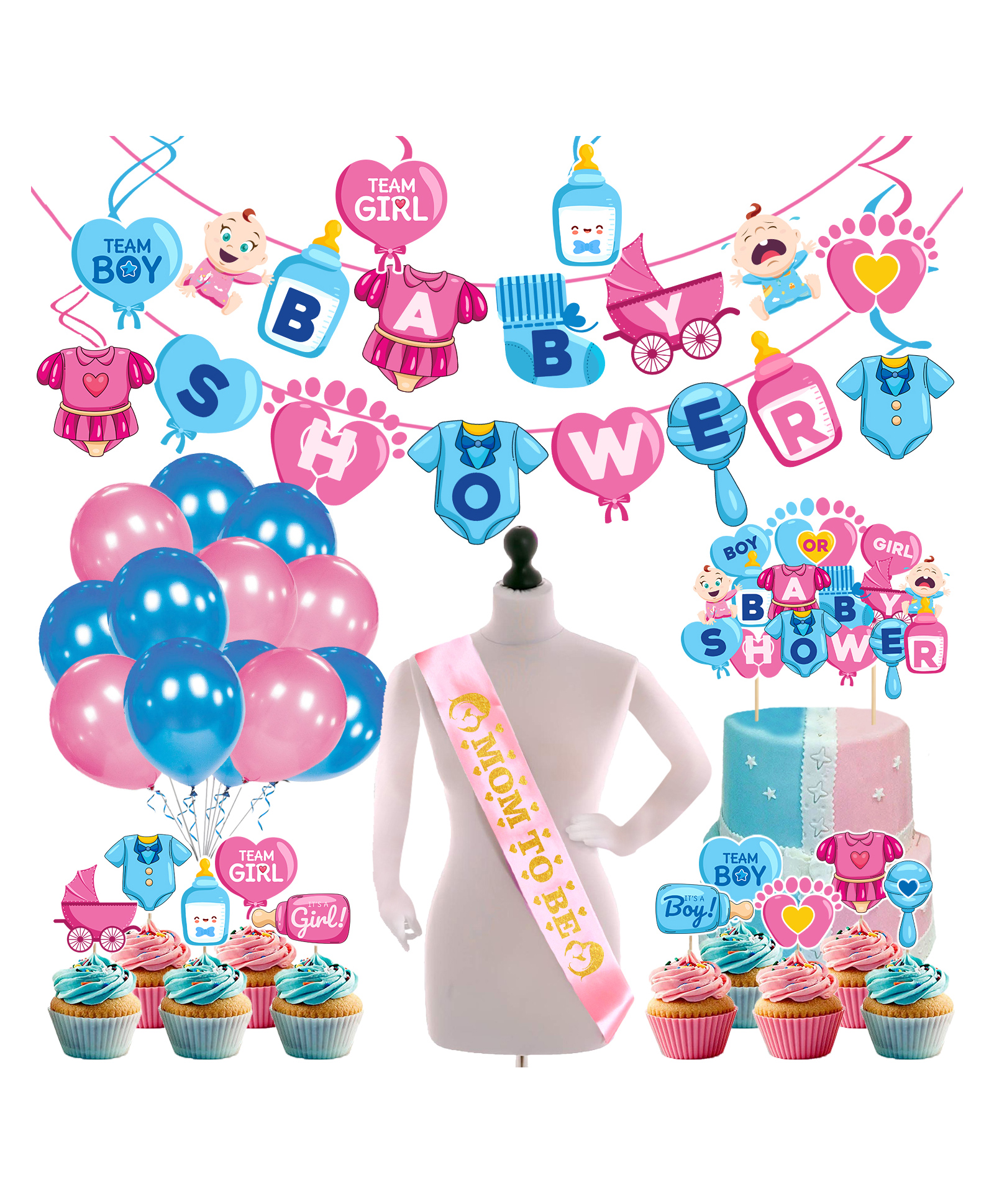 Zyozi Baby Shower Decorations For Baby Shower Theme Party Favors Blue and Pink - Pack of 44-picture-32