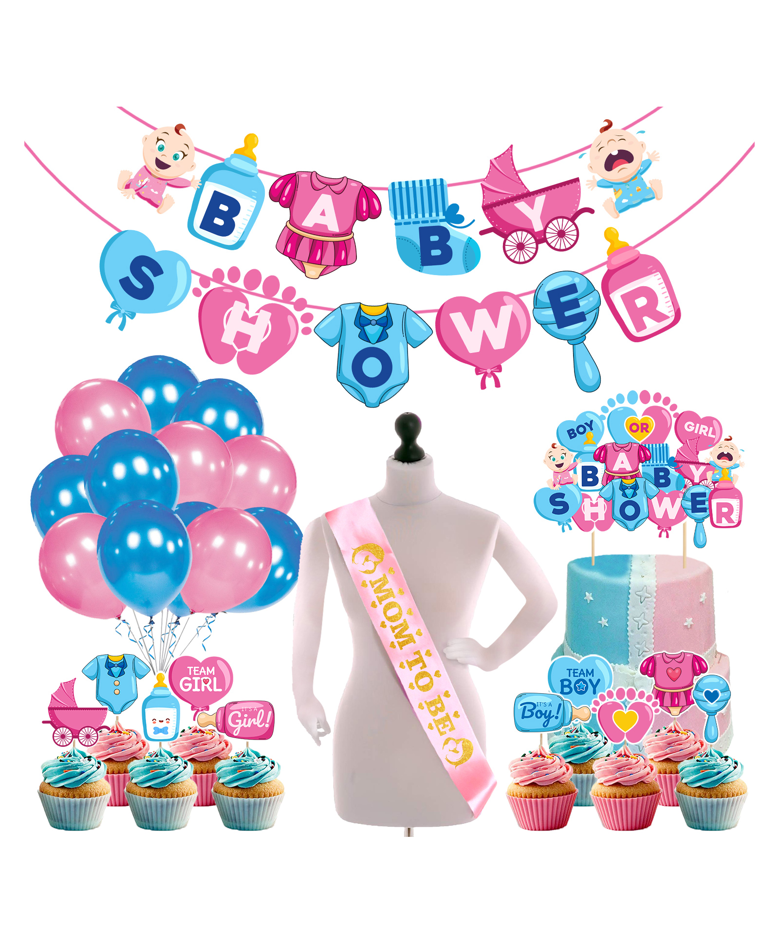 Zyozi Baby Shower Decorations For Baby Shower Theme Party Favors Blue and Pink - Pack of 38-picture-29