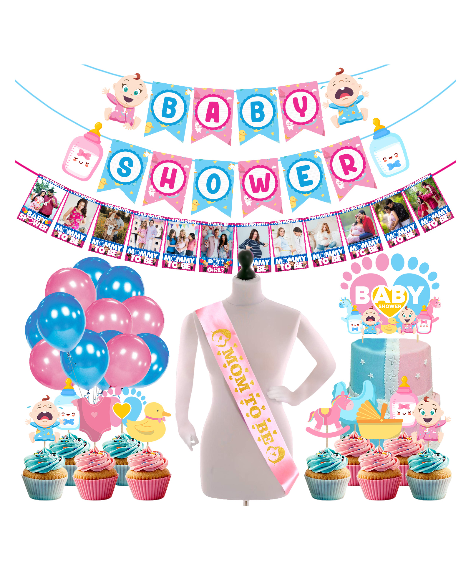 Zyozi Baby Shower Decorations Prop For Baby Shower Theme Party Favors Blue and Pink - Pack of 39-picture-36