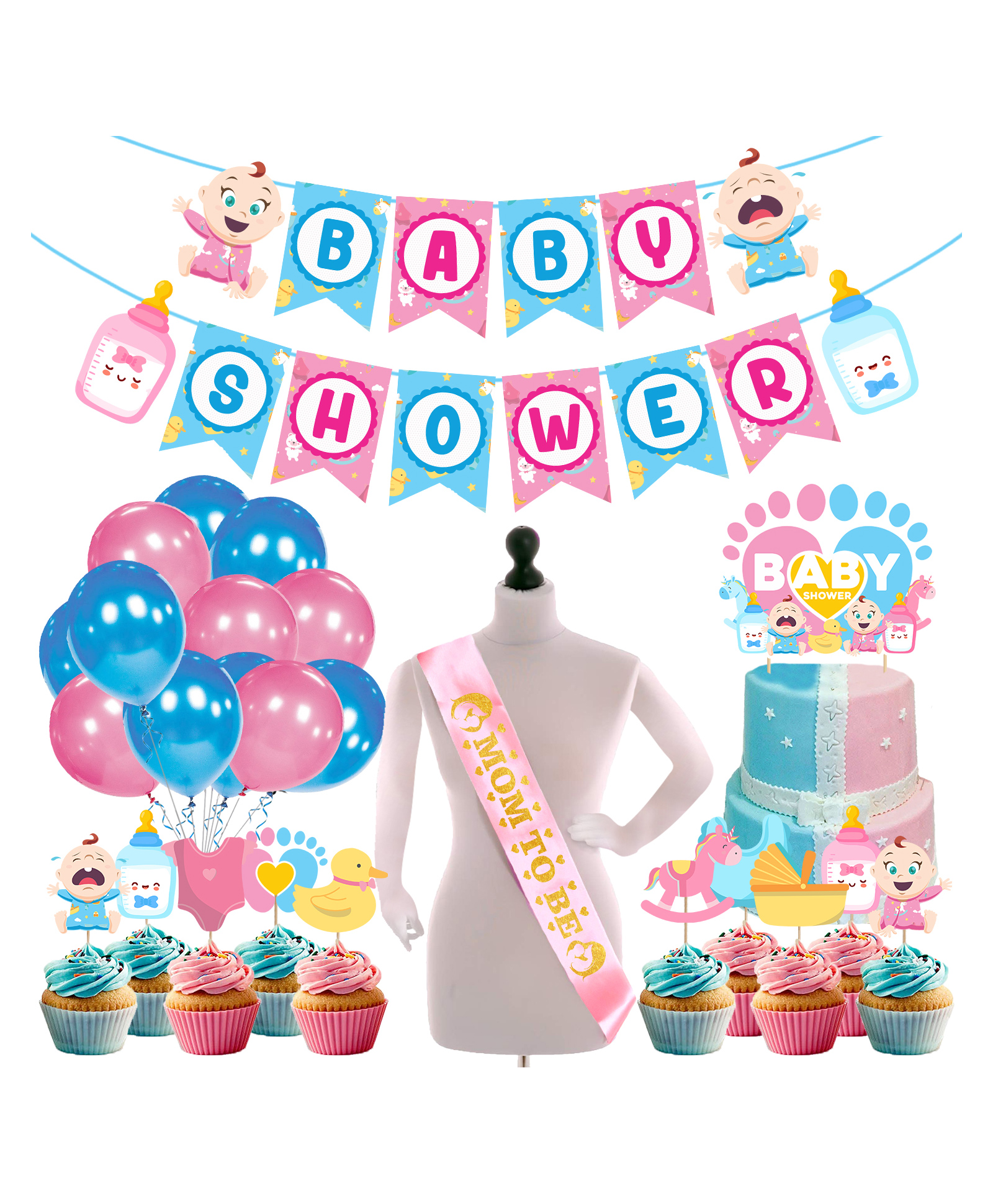 Zyozi Baby Shower Decorations Prop For Baby Shower Theme Party Favors Blue and Pink - Pack of 38-picture-36