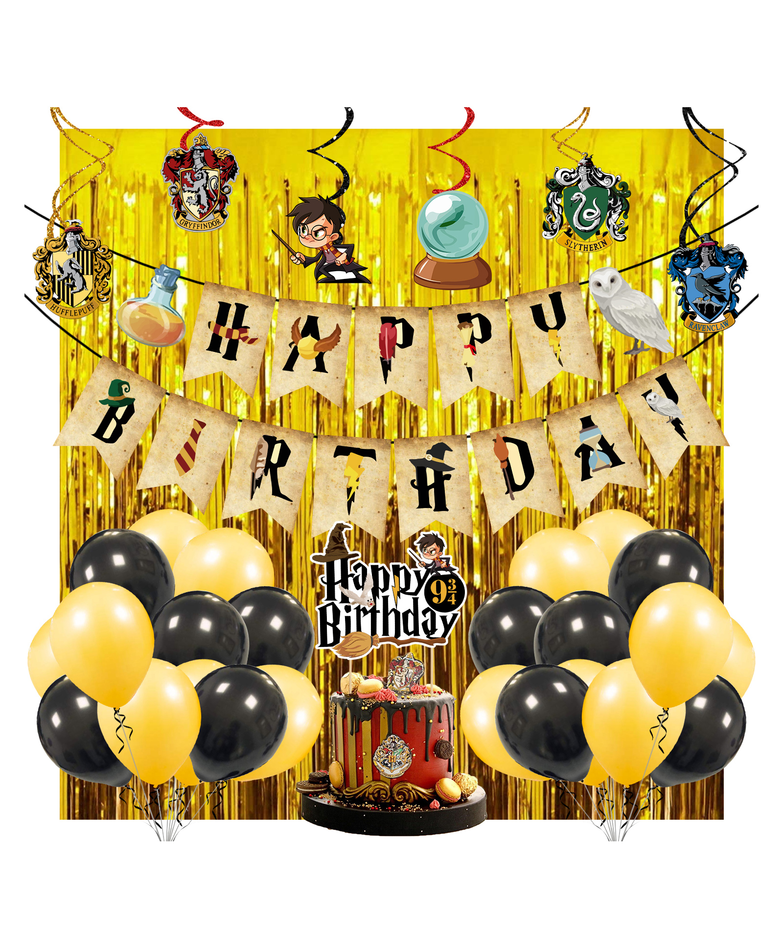 Zyozi Harry Poter Birthday Decorations Black and Yellow - Pack of 34-picture-6