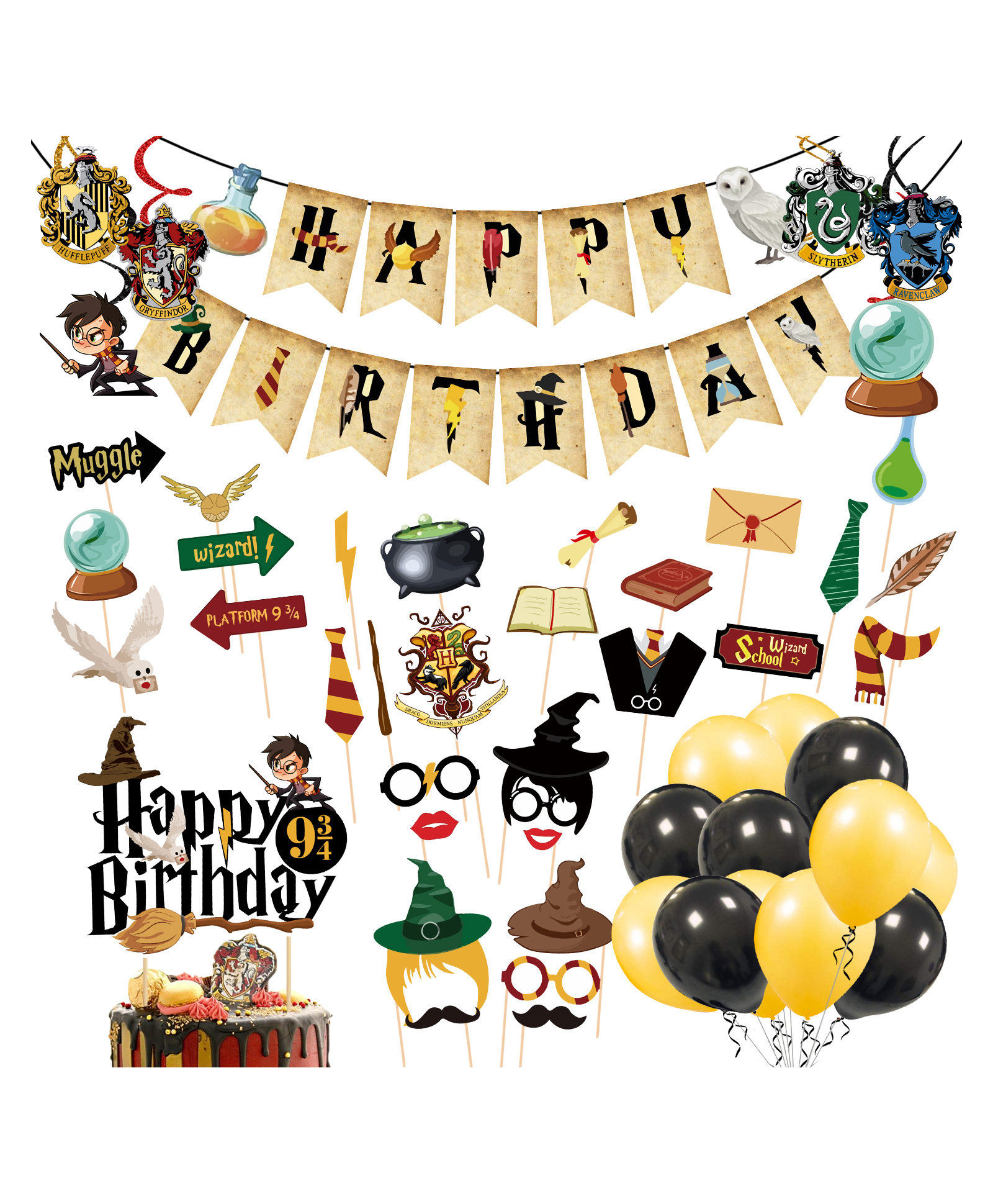 Zyozi Hary Poter Birthday Decorations Black and Yellow - Pack of 63-image-27