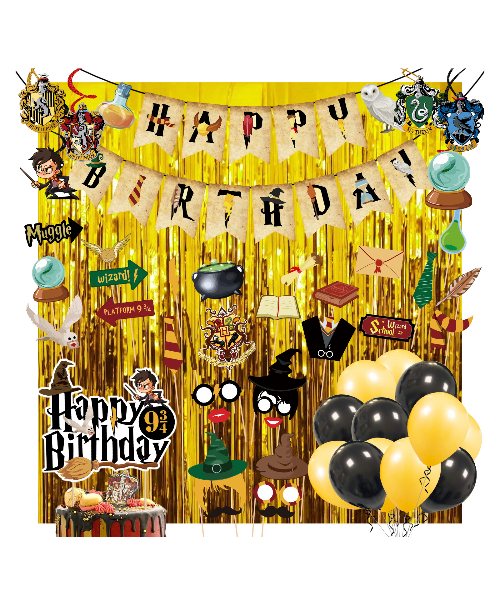 Zyozi Hary Poter Birthday Decorations Black and Yellow - Pack of 64-image-26