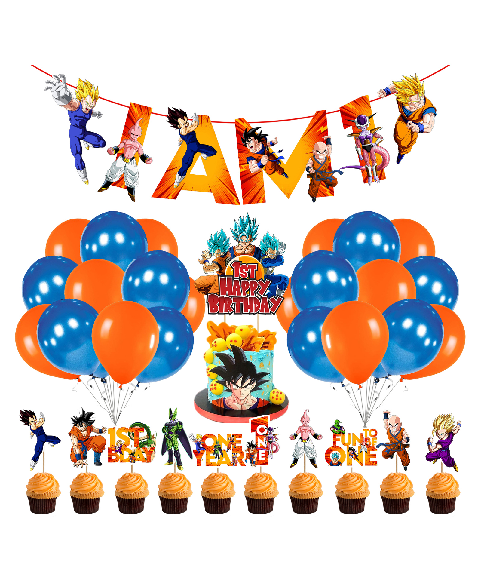 Zyozi Dragon Ball Z 1st Birthday Party Supplies and Decorations Orange And Blue - Pack Of 37-picture-0