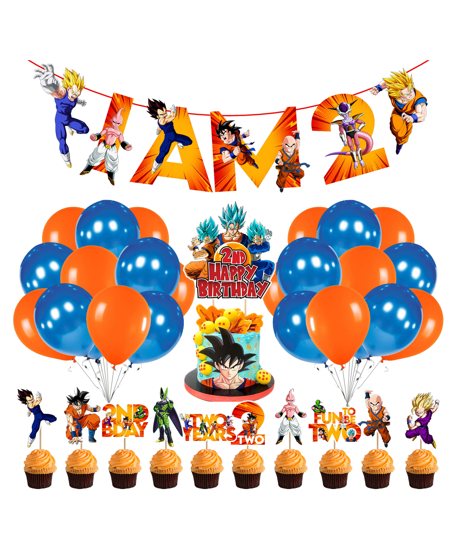 Zyozi Dragon Ball Z 2nd Birthday Party Supplies and Decorations Orange And Blue - Pack Of 37-picture-45
