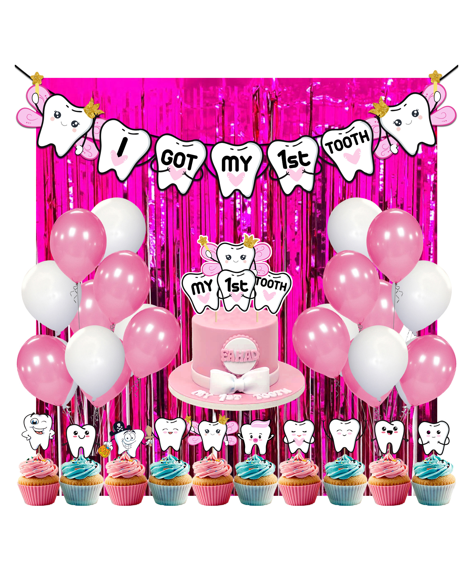 Zyozi Got My First Tooth Decoration First Tooth Decoration Items Pink - Pack of 38-picture-14