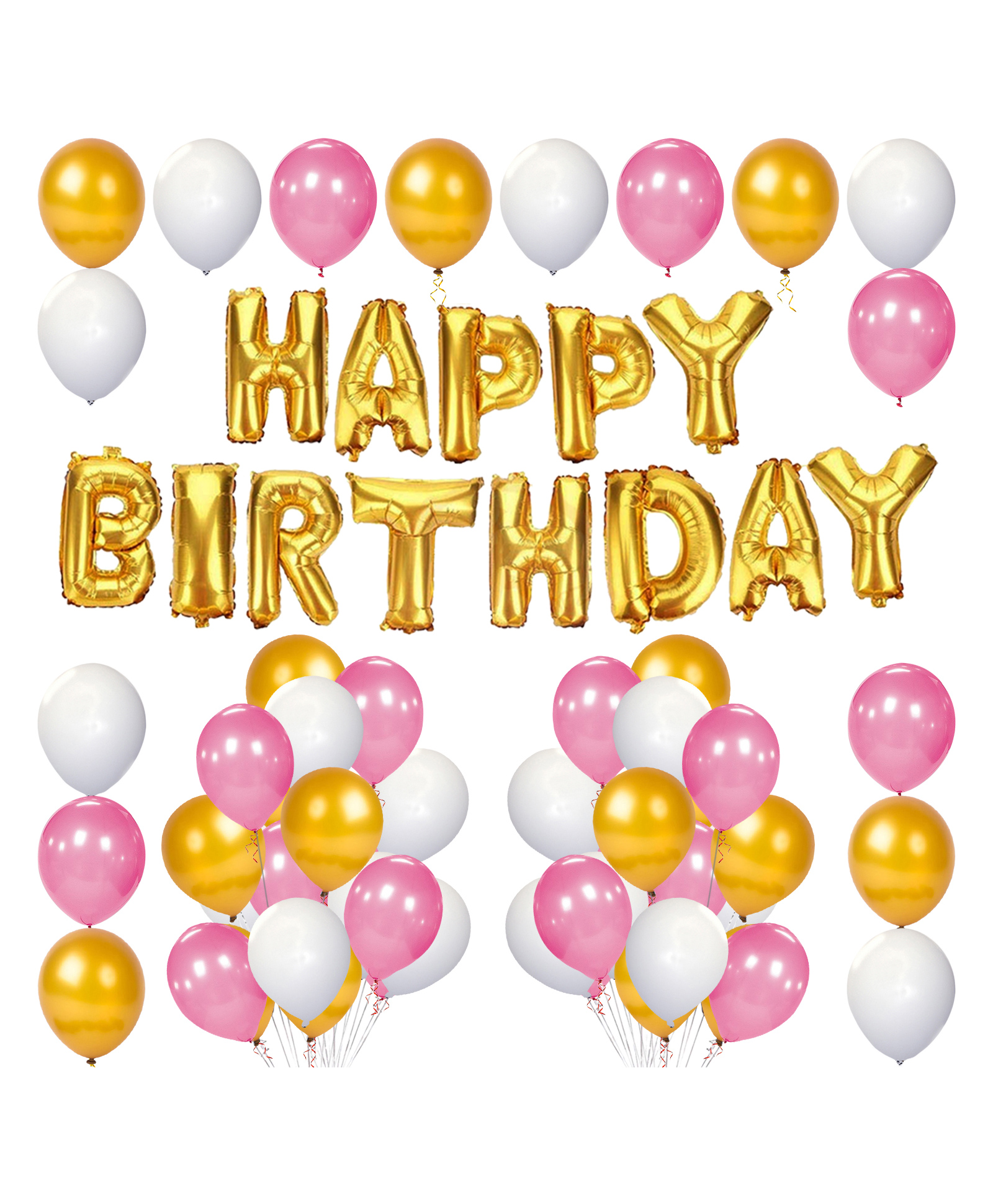 Zyozi Happy Birthday Letter Balloons With Metallic Balloons Pink Gold - Pack of 52-picture-1