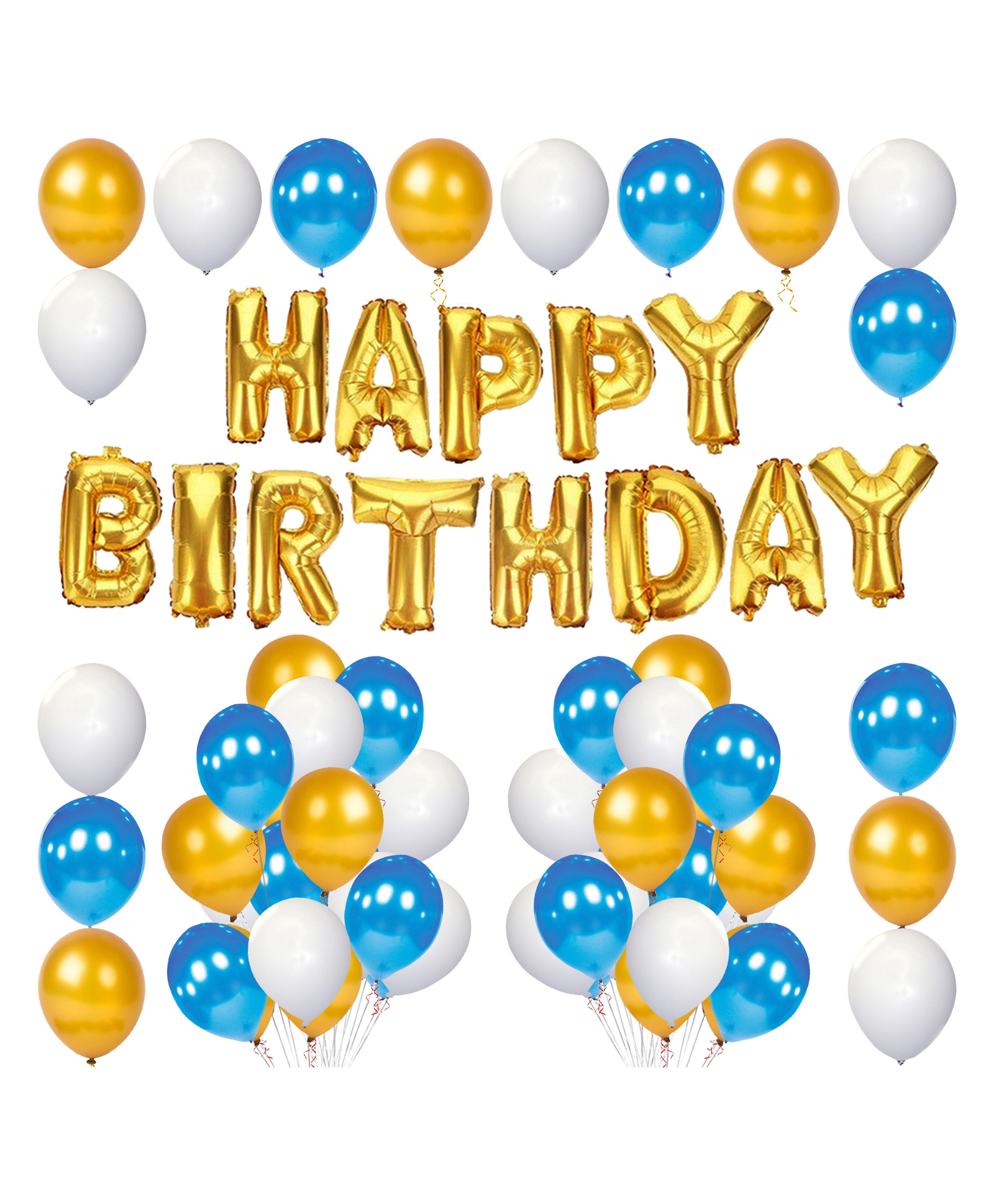 Zyozi Happy Birthday Letter Balloons With Metallic Balloons for Blue Gold Birthday Decorations Blue Gold - Pack of 52-picture-39
