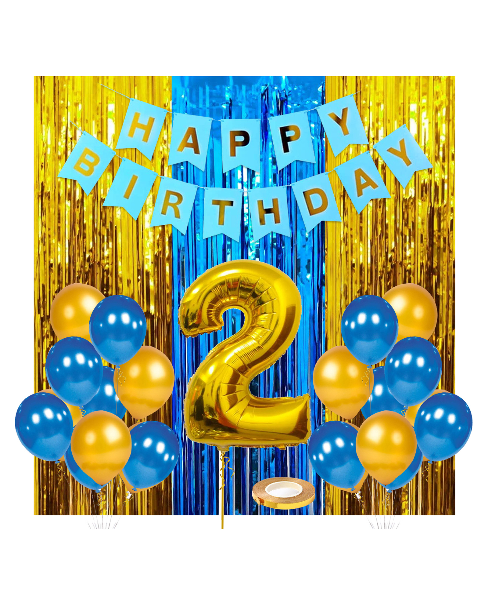 Zyozi Happy Birthday Banner Number 2 Foil Balloon Blue - Pack Of 36-image-12