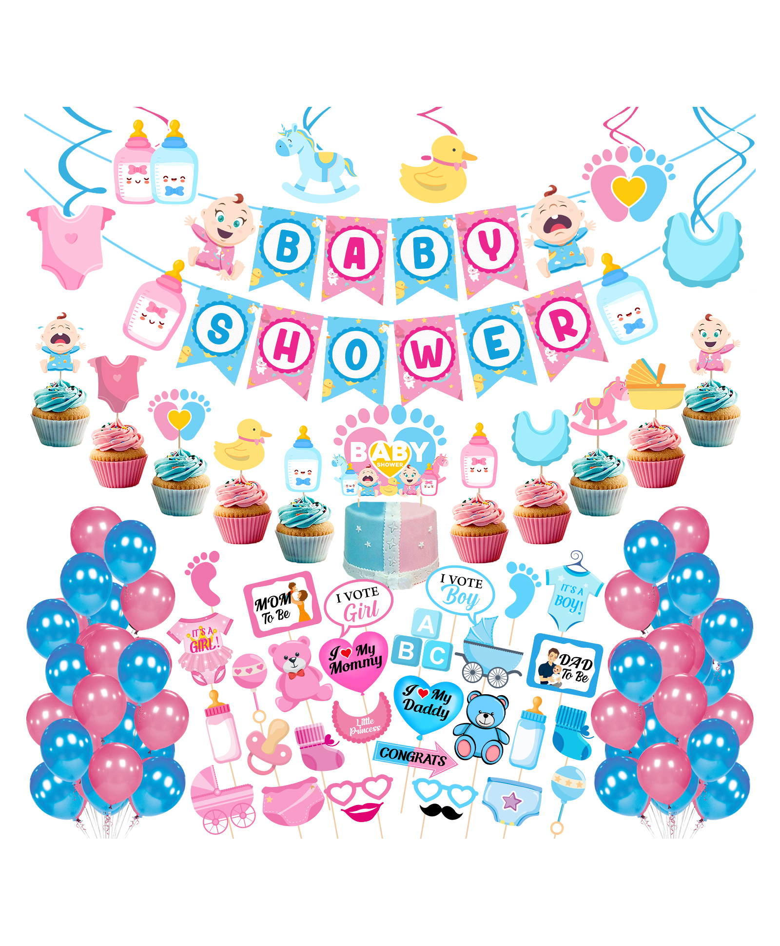 Zyozi Baby Shower Decorations Baby Shower Party Supplies Blue Pink - Pack of 73-picture-28