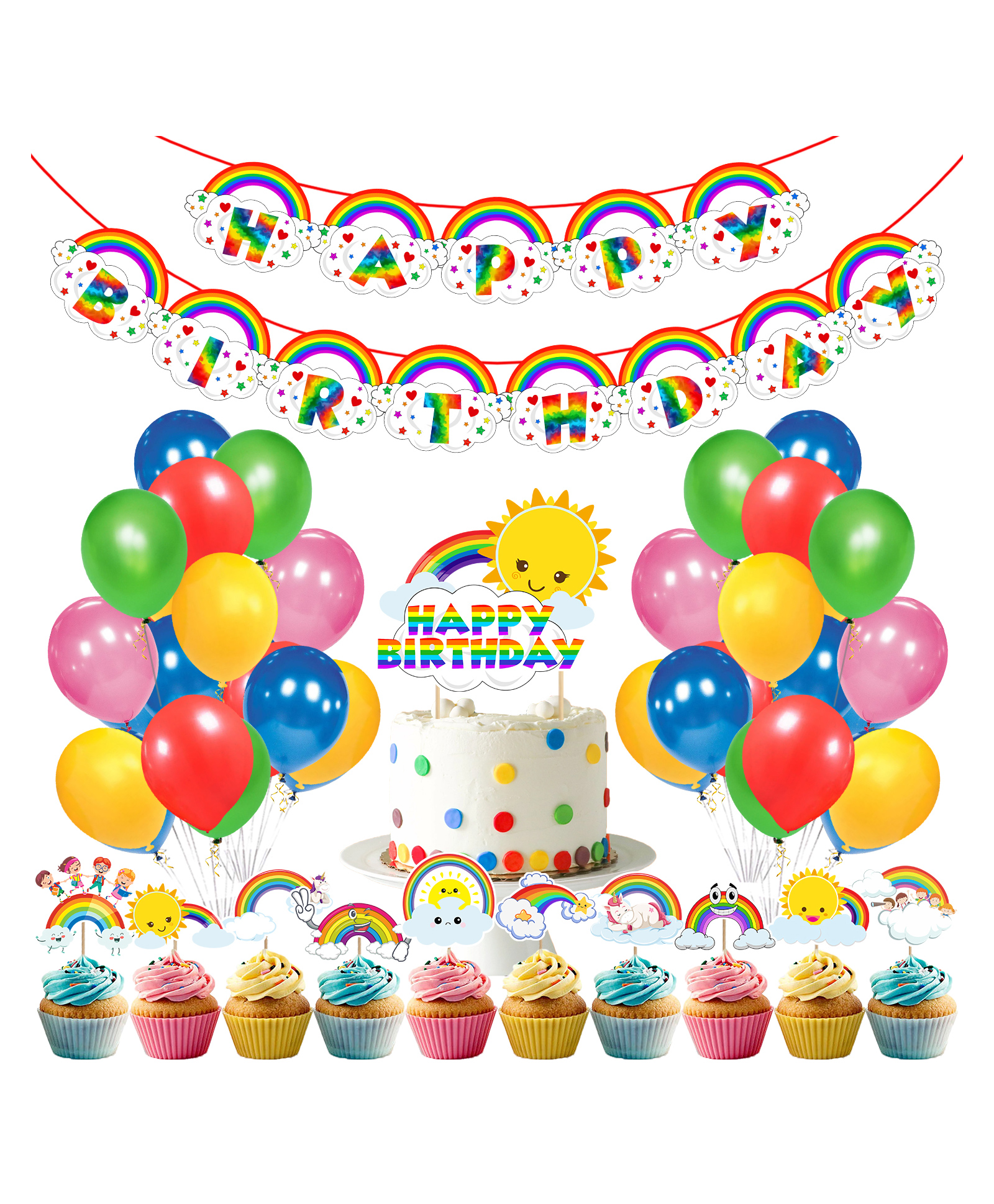 Zyozi Rainbow Party Decoration Set Multicolor - Pack of 37-image-49