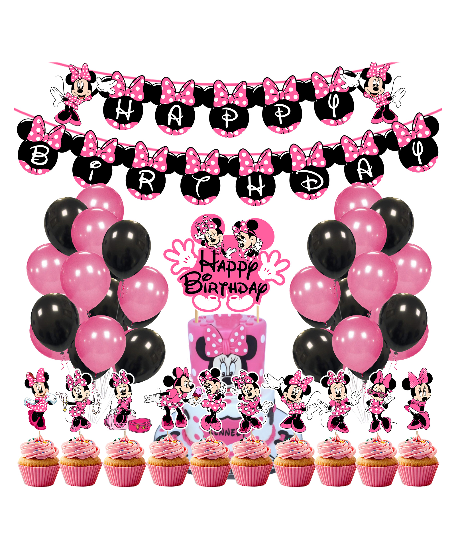 Zyozi Minnie Mouse Themed Party Decoration Set Pink And Black - Pack of 37-image-21