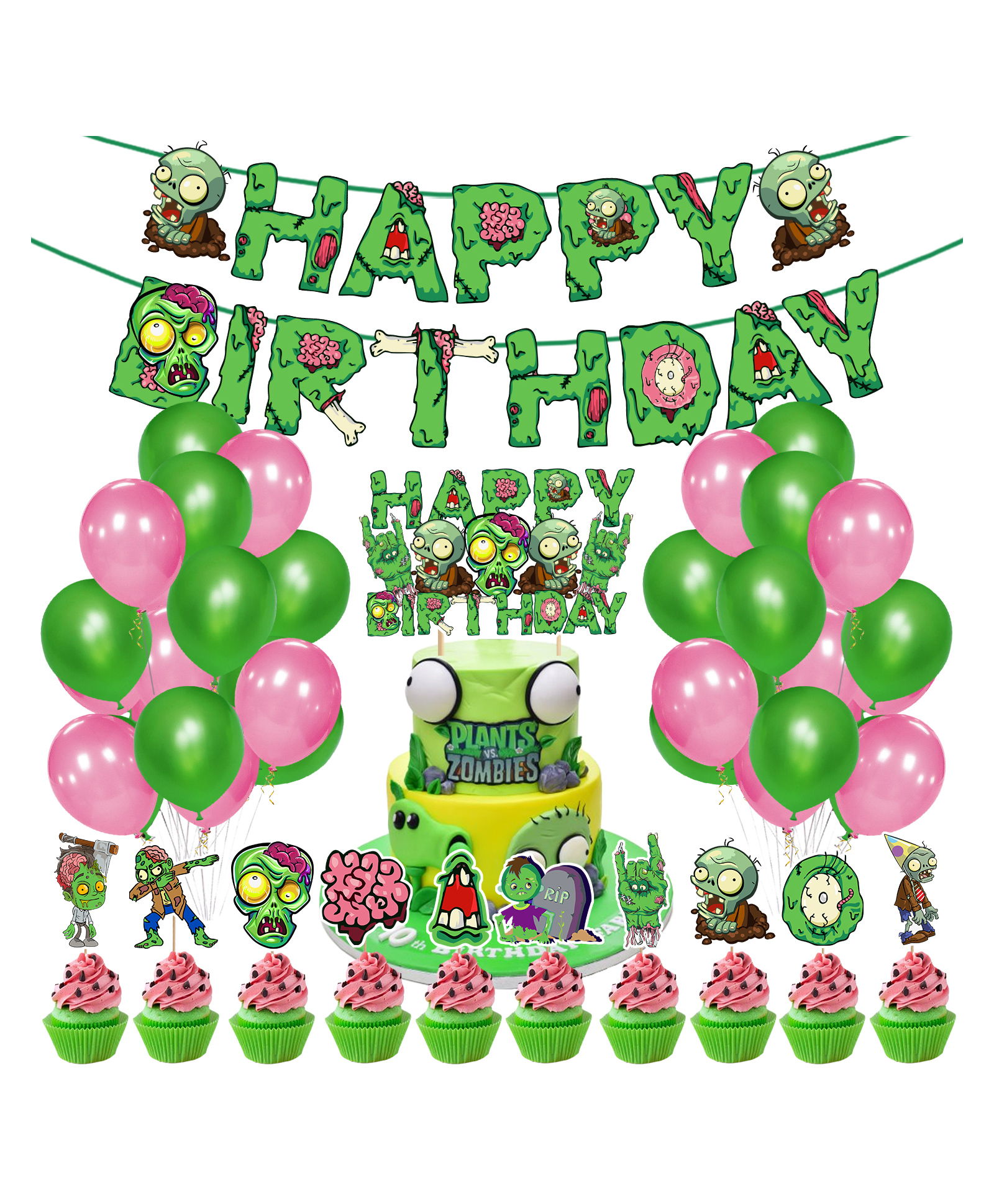 Zyozi Zombies Birthday Party Supplies for Kids Green - Pack of 37-picture-38