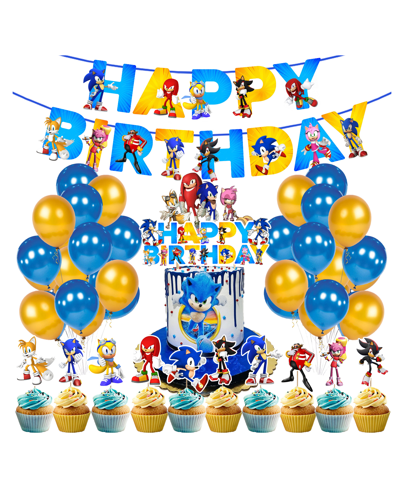 Zyozi Sonic Birthday Party Supplies for Kids Blue - Pack of 37-picture-31