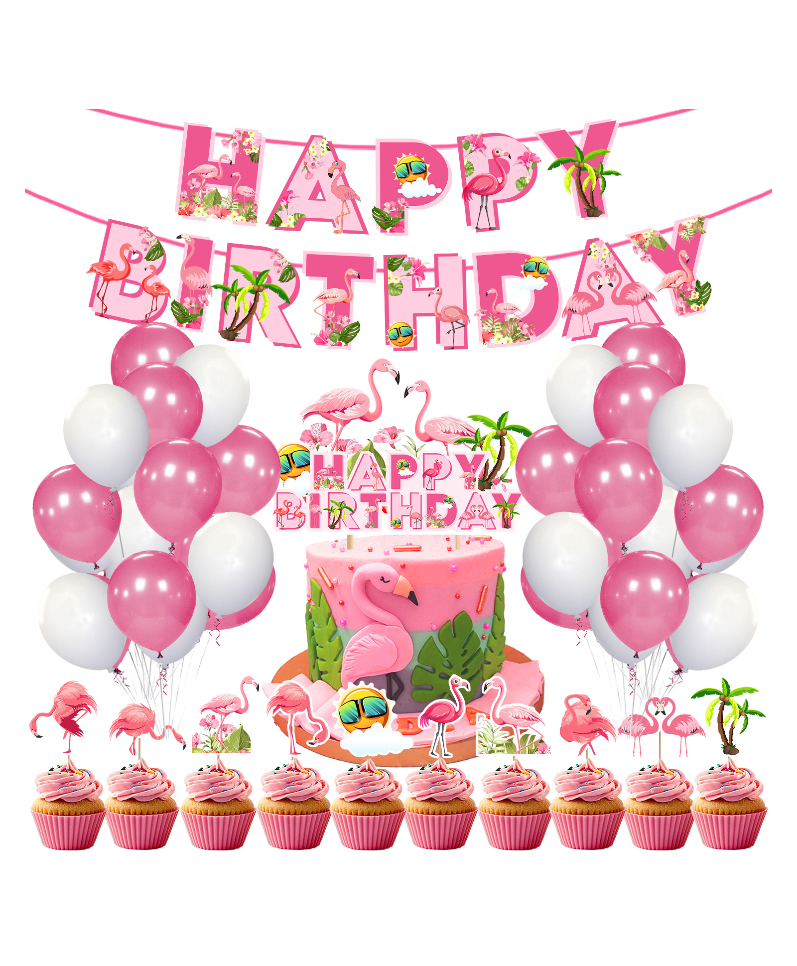 Zyozi Flamingo Theme Party Decorations Pink White - Pack of 37-image-31
