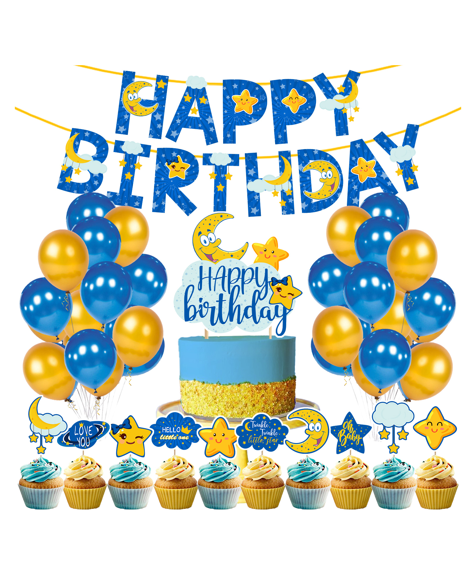 Zyozi Twinkle Twinkle Little Star Theme Party Decorations Blue - Pack of 37-picture-23
