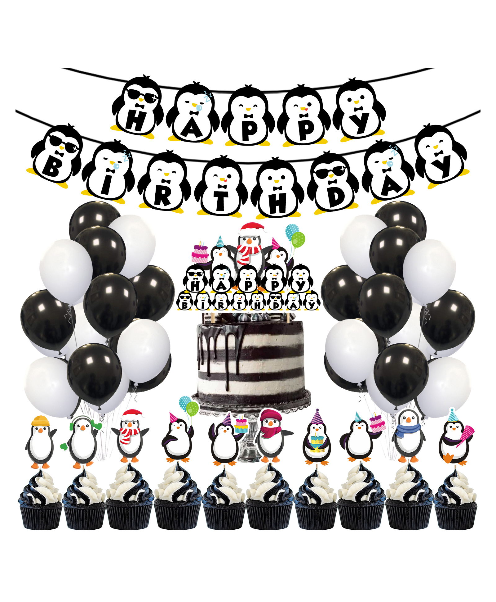 Zyozi Penguin Theme Birthday Party Supplies and Decorations Penguin Black and White - Pack of 37-image-4