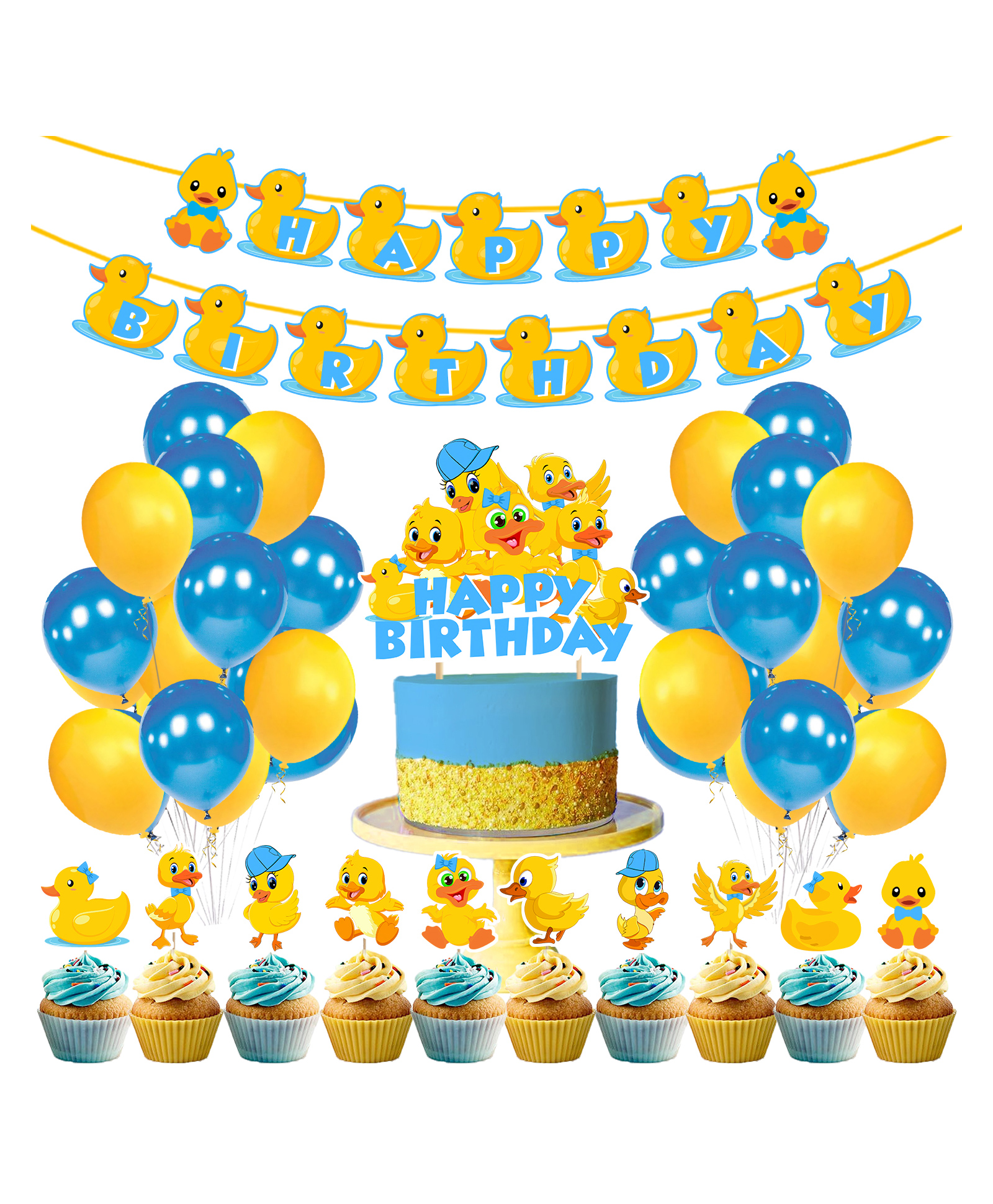 Zyozi  Baby Duck Theme Birthday Party Supplies and Decorations  Baby Duck Blue and Yellow - Pack of 37-picture-40